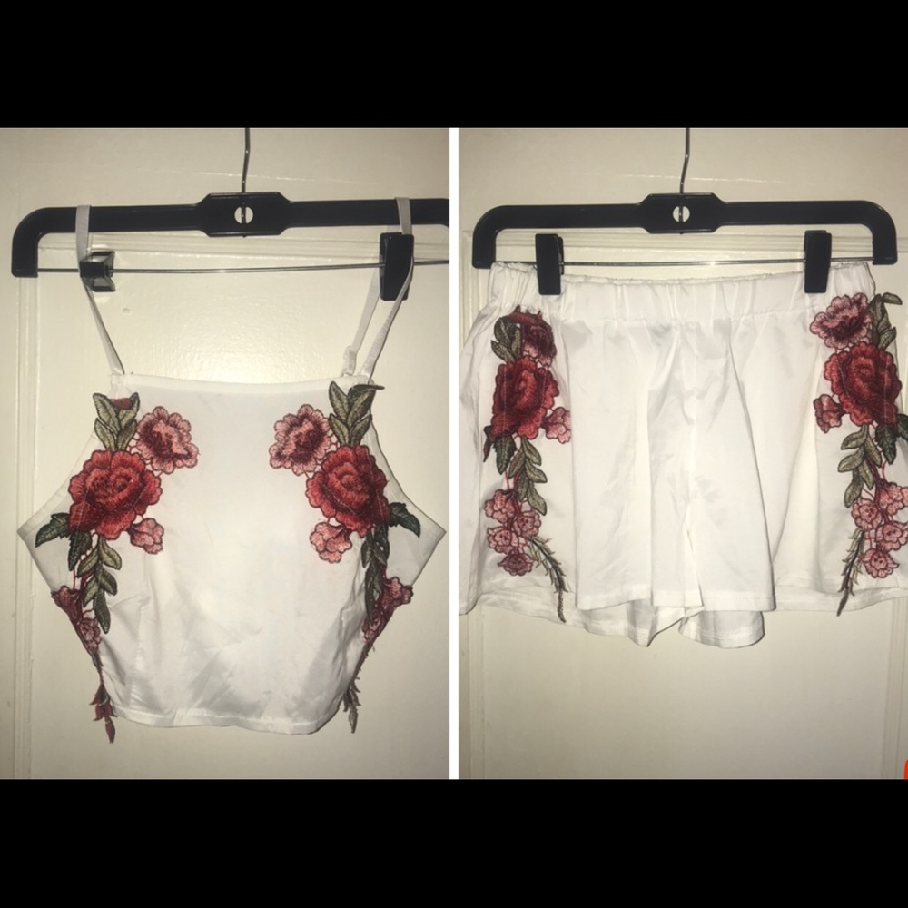 Spaghetti strap crop top with matching shorts